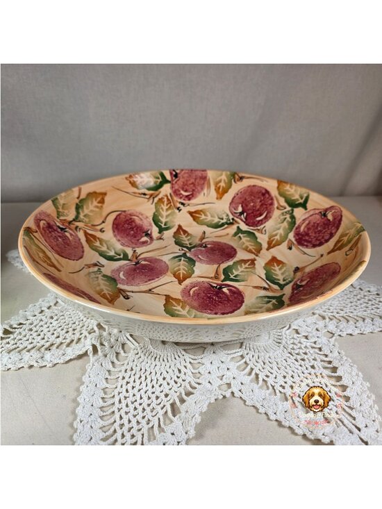 Portugal Other - Large Vintage Portugal Ceramic Bowl With Hand-Painted Apples & Leaves - 13" Diam